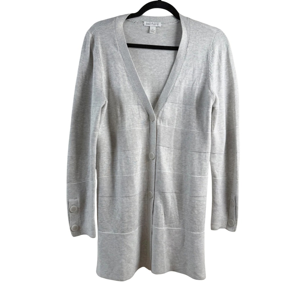 Belford Women's Gray Button Front Long Sleeve Cardigan Pima Cotton Size S